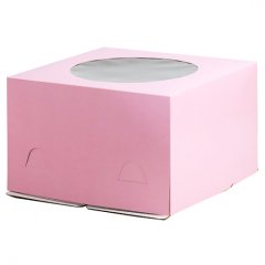 Коробка для торта с окном розовая 30х30х19 см 4564039